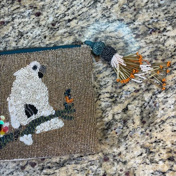 Anthropologie "Pretty Polly" Beaded Cockatoo Clutch / Makeup Bag - Picture 9 of 12